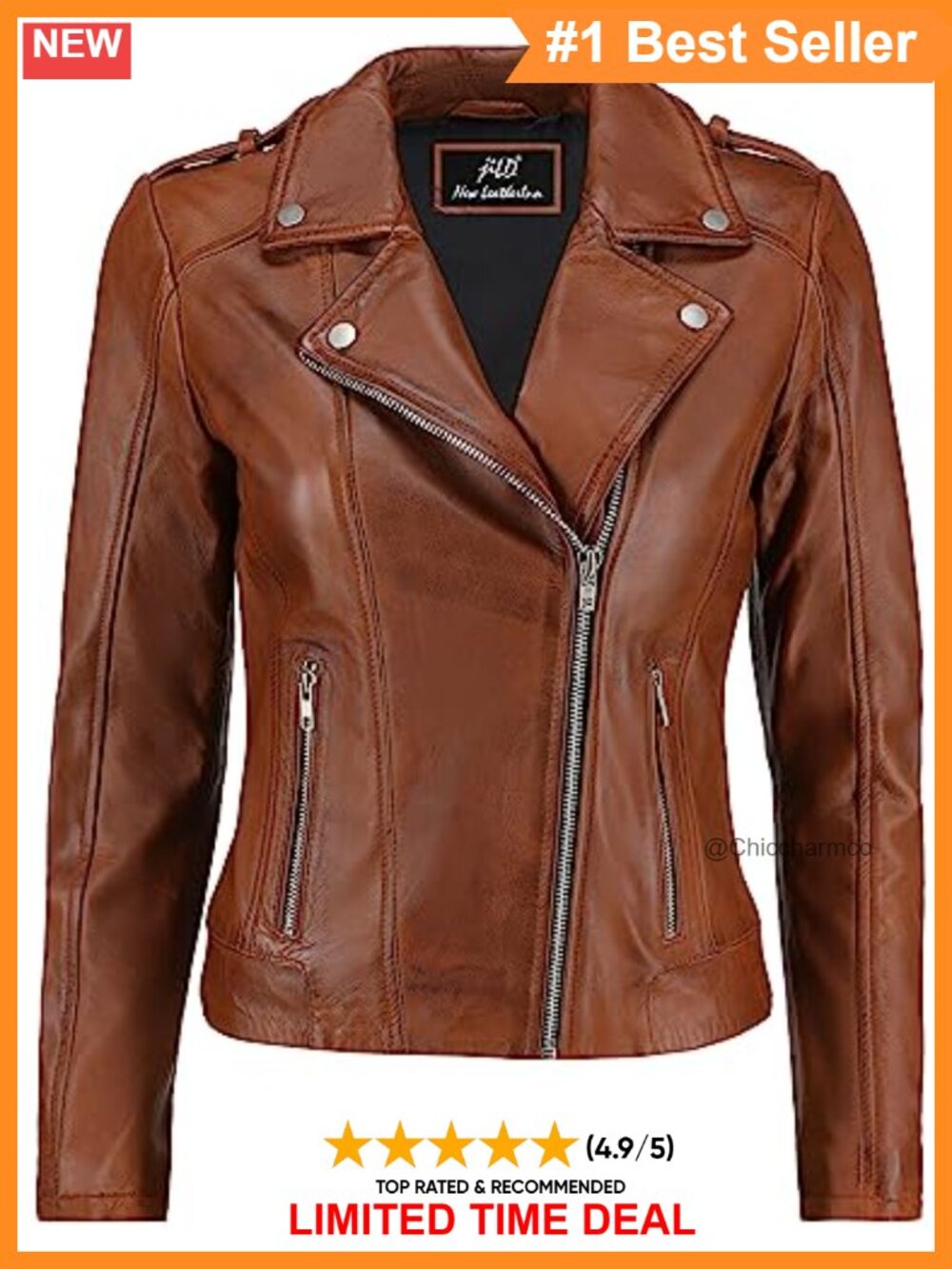 Lambskin Leather Biker Jacket Womens Moto Zip-Up Coat